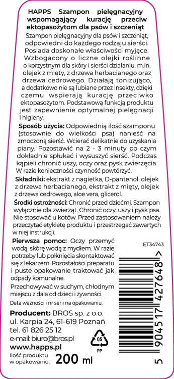 HAPPS Szampon wspomagajacy kuracje przeciw ektopasozytom 200ml ET34743 - 2426 - siatka 05.01.26.jpg