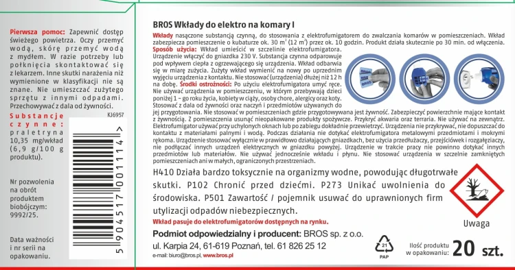 BROS Wklady do elektro na komary 20 szt. KJ6957 - 011 G - siatka 20.04.26.jpg